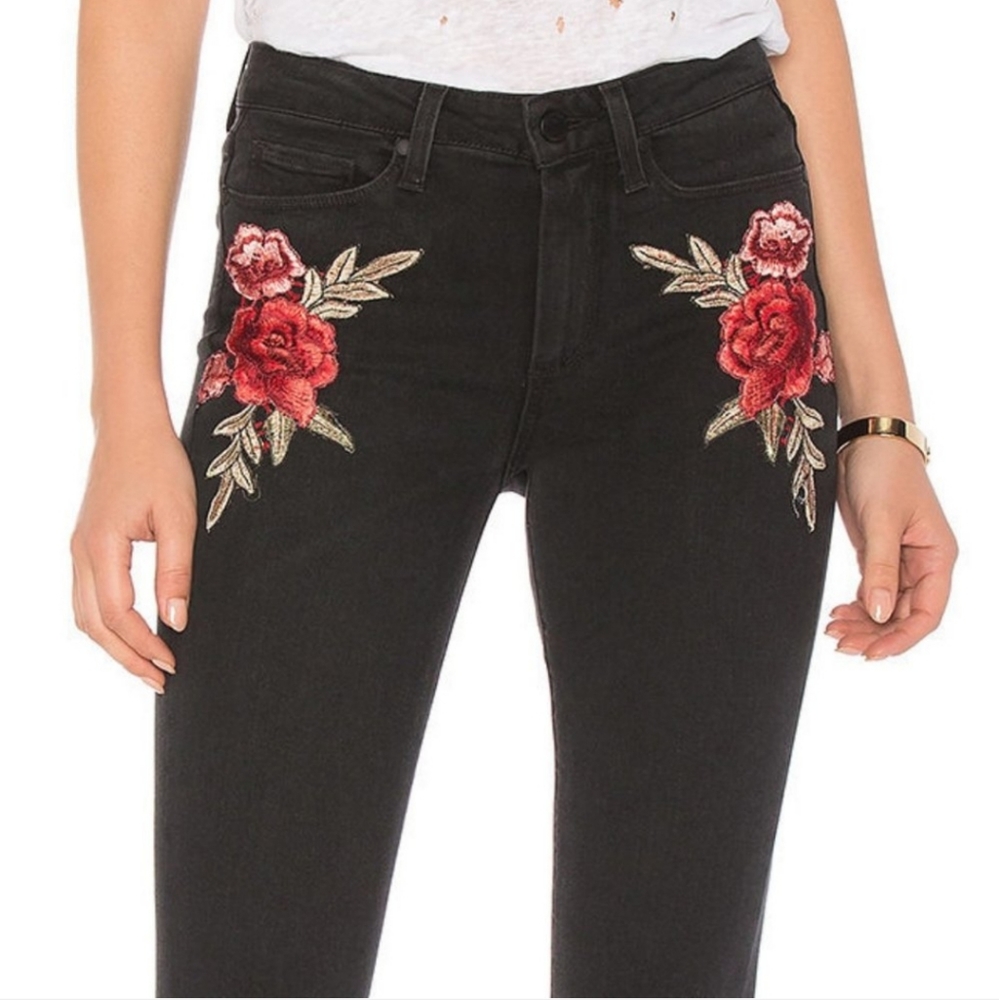Paige Black Denim Embroidered Jeans